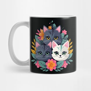 Bright drawing with kittens, cheerful art illustration, stylish print with kittens. Mug